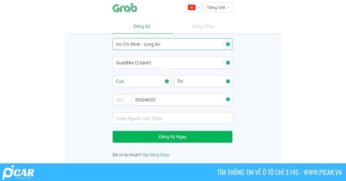 Đăng ký chạy Grab thực hiện trực tuyến