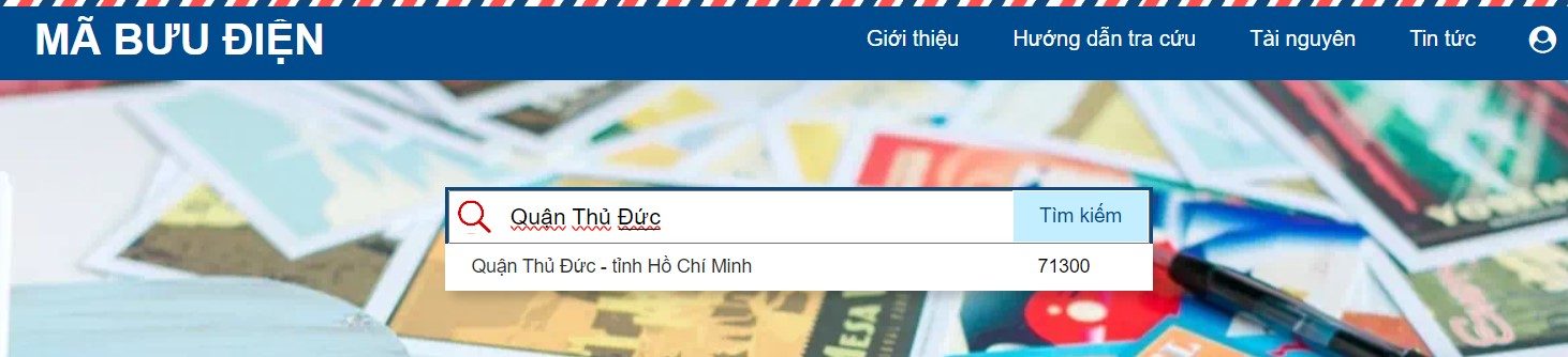 Kết quả cho ra mã bưu điện như thế này